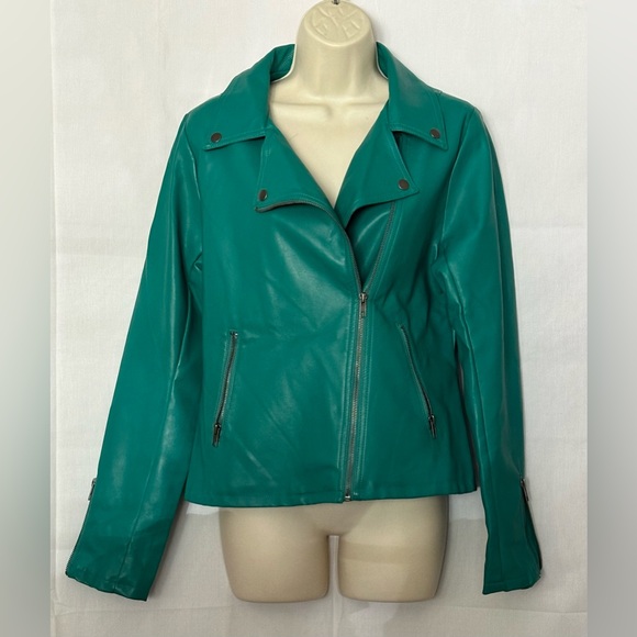 Simply Styled cross zip biker jacket in green size L - Picture 3 of 8